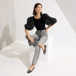 Rothy's The Flat - Black Chantilly -Rothy's Shoes Store 001 Flat BlackChantilly On Figure v8119