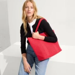 Rothy's The Lightweight Tote - Lollipop Perf -Rothy's Shoes Store 001 Flat SafariBasketweave On Figure 2113