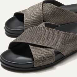 Rothy's The Weekend Slide - Silver Sand -Rothy's Shoes Store 065 WeekendSlide SilverSand Toedetail Macro 6677