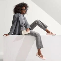 Rothy's The Square Mary Jane - Bubbly Pink -Rothy's Shoes Store 075 SquareMaryJane BubblyPink On Figure v9357