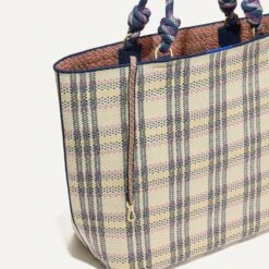 Rothy's The Lightweight Tote - Spring Plaid -Rothy's Shoes Store 086 LightweightTote SpringPlaid Front Strap 5664