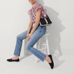 Rothy's The Casual Crossbody - Black And Ivory Stripe -Rothy's Shoes Store 130 AlmondLoafer BlackTwill OnFigure v7437