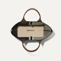 Rothy's The Lightweight Petite Tote - Black Portobello Stripe -Rothy's Shoes Store 141 PetiteLightweightTote BlackPortobelloStripe Overhead 52bba566 b02d 4331 8eb4 1013ebaeaa13