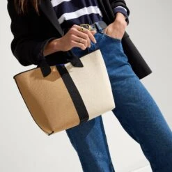 Rothy's The Lightweight Petite Tote - Piano Stripe -Rothy's Shoes Store 141 PetiteLightweightTote PianoStripe On Figure 0967