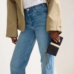 Rothy's The Wallet Wristlet - Black Portobello Stripe -Rothy's Shoes Store 164 WalletWristlet BlackPortobelloStripe On Figure 0957