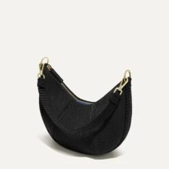 Rothy's The Crescent Bag - Black Licorice -Rothy's Shoes Store 169 CrescentBag BraidedBlackLicorice 45Degree 1123