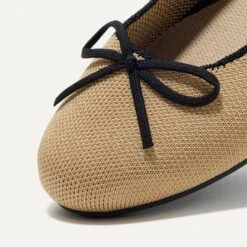 Rothy's The Ballet Flat - Beige And Black -Rothy's Shoes Store 181 BalletFlat Beige Black ToeDetail