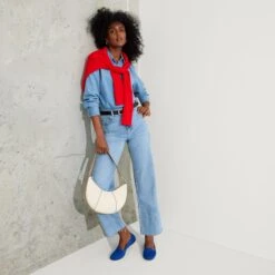 Rothy's The Crescent Bag - Celestine -Rothy's Shoes Store 182 LoungeLoafer CosmicBlue OnFigure 3368