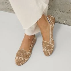 Rothy's The Lounge Loafer - Gold Chantilly -Rothy's Shoes Store 182 LoungeLoafer GoldChantilly On Figure v7057