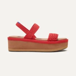 Rothy's The Lightweight Wedge Sandal - Red Hot Woven -Rothy's Shoes Store 189 LightweightWedgeSandal RedHotWoven Side 0547