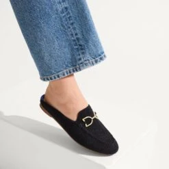 Rothy's The Double Bit Loafer Mule - Black Bouclé -Rothy's Shoes Store 200 DoubleBitLoaferMule BlackBoucle On Figure 0548