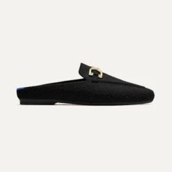 Rothy's The Double Bit Loafer Mule - Black Bouclé -Rothy's Shoes Store 200 DoubleBitLoaferMule BlackBoucle Side 5689