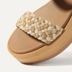 Rothy's The Lightweight Wedge Sandal - Beach Sand Woven -Rothy's Shoes Store 203 LightweightWedgeSandal BeachSandWoven ToeDetail 0607
