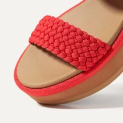 Rothy's The Lightweight Wedge Sandal - Red Hot Woven -Rothy's Shoes Store 203 LightweightWedgeSandal RedHotWoven ToeDetail 0606