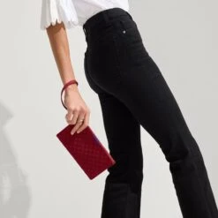 Rothy's The Wallet Wristlet - Cranberry -Rothy's Shoes Store 205 ClassicBoot CoolCat On Figure 1547