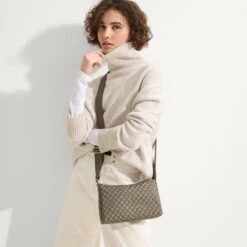 Rothy's The Casual Crossbody - Safari Green -Rothy's Shoes Store 212 MaxSquare PecanMicroCheck On Figure 1409