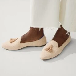 Rothy's The Almond Tassel Loafer - Toasty Bouclé -Rothy's Shoes Store 215 AlmondTasselLoafer ToastyBoucle On Figure 0596