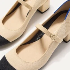 Rothy's The Mary Jane Heel - Cream Captoe -Rothy's Shoes Store 223 MaryJaneHeel CreamCaptoe Toedetail Macro 5166