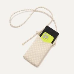 Rothy's The Phone Crossbody - White Sand -Rothy's Shoes Store 230 PhoneCrossbody WhiteSand Frontopenwithphone 77869