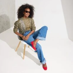 Rothy's The Max Square Mary Jane - Red Crisp Basketweave -Rothy's Shoes Store 232 MaxSquareMaryJane RedCrispBasketweave On Figure 0537