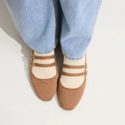 Rothy's The Double Buckle Mary Jane - Java Chip -Rothy's Shoes Store 233 DoubleBuckleMaryJane JavaChip On Figure 0319