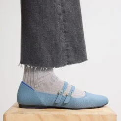 Rothy's The Double Buckle Mary Jane - Sky -Rothy's Shoes Store 233 DoubleBuckleMaryJane Sky On Figure 0191