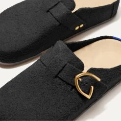 Rothy's The Buckle Clog - Soft Black Bouclé -Rothy's Shoes Store 249 BuckleClog SoftBlackBoucle ToeDetail 6722