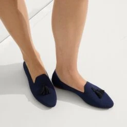Rothy's The Almond Tassel Loafer - Deep Navy -Rothy's Shoes Store 251 AlmondTasselLoafer DeepNavy On Figure 1276