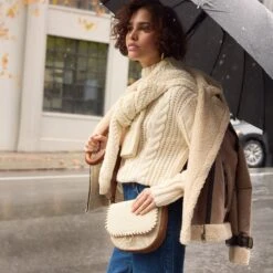 Rothy's The Saddle Bag - Flat White -Rothy's Shoes Store 254 ClassicClog Butternut On Figure 0637