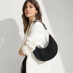 Rothy's The Crescent Bag - Black Licorice -Rothy's Shoes Store 263 CrossbodyStrap WrenChain On Figure 3093