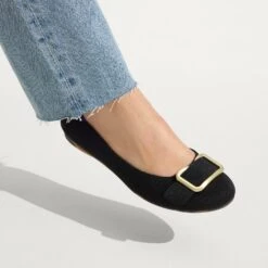 Rothy's The Emblem Ballet Flat - Black -Rothy's Shoes Store 270 EmblemBalletFlat Black On Figure 1425