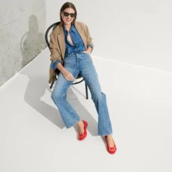 Rothy's The Emblem Ballet Flat - Cardinal -Rothy's Shoes Store 270 EmblemBalletFlat Cardinal On Figure 0667