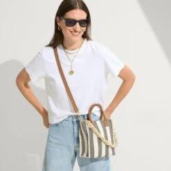 Rothy's The Petite Classic Tote - Cabana Stripe -Rothy's Shoes Store 278 PetiteClassicTote CabanaStripe On Figure 0246