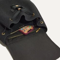 Rothy's The Cinch Backpack - Black -Rothy's Shoes Store 301 CinchBackpack BlackSand Pocket detail 9978