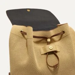 Rothy's The Cinch Backpack - Brown Butter -Rothy's Shoes Store 301 CinchBackpack BrownButter Front strap 4434