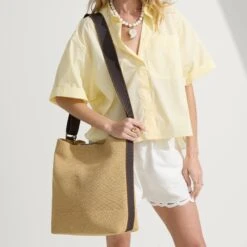 Rothy's The Bucket Bag - Brown Butter -Rothy's Shoes Store 337 BucketBag BrownButter OnFigure 0676