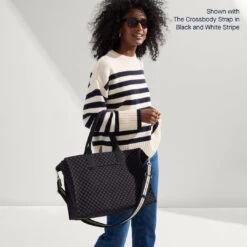 Rothy's The Classic Tote - Black Sand -Rothy's Shoes Store BasketweaveClassicTote Black CrossbodyStrap BWStripe
