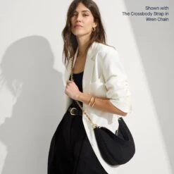 Rothy's The Crescent Bag - Black Licorice -Rothy's Shoes Store BraidedCrescent BlackLicorice CrossbodyStrap WrenChain