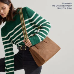 Rothy's The Classic Handbag - Sierra Brown -Rothy's Shoes Store ClassicHandbag SierraBrown CrossbodyStrap NeonPineStripe