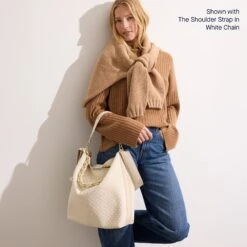 Rothy's The Bucket Bag - White Sand -Rothy's Shoes Store LWZipTote VanillaWafer ShoulderStrap WhiteChain 1