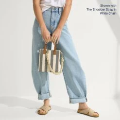 Rothy's The Petite Classic Tote - Cabana Stripe -Rothy's Shoes Store PetClassicTote CabanaStripe ShoulderStrap WhiteChain 2
