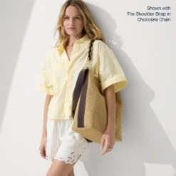 Rothy's The Bucket Bag - Brown Butter -Rothy's Shoes Store RafiaBucketBag BrownButter ShoulderStrap ChocolateChain